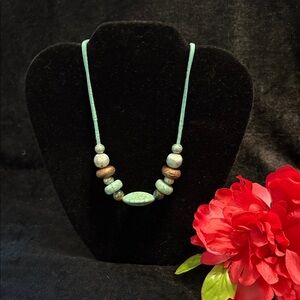 Turquoise Beaded Necklace on Velvet Rope 19"